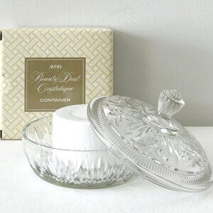 New in Box! Vintage AVON Beauty Dust Crystalique Glass Container with Lid NOS